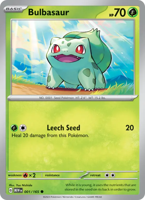 Bulbasaur Reverse Holo 001/165 151 Pokémon Card