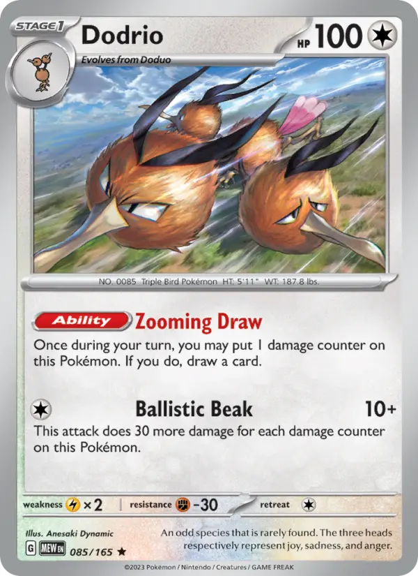 Dodrio Reverse Holo 085/165 151 Pokémon Card