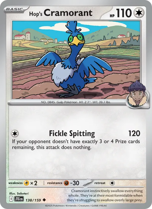 Hop's Cramorant Reverse Holo 138/159 Journey Together Pokémon Card