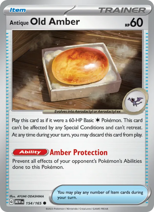 Antique Old Amber Normal 154/165 151 Pokémon Card