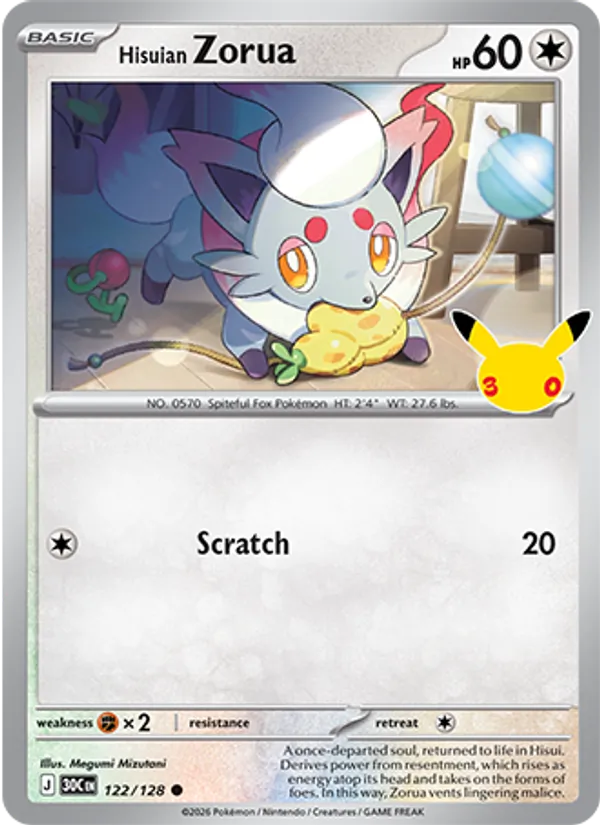 Hisuian Zorua Normal 122/128 30th Celebration Pokémon Card