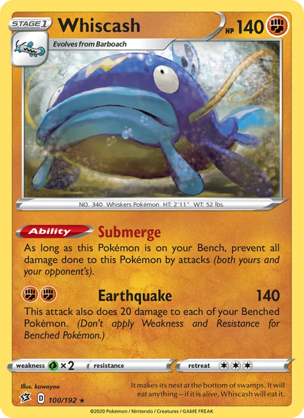 Whiscash Reverse Holo 100/192 Rebel Clash Pokémon Card