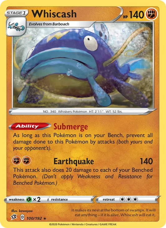 Whiscash Reverse Holo 100/192 Rebel Clash Pokémon Card