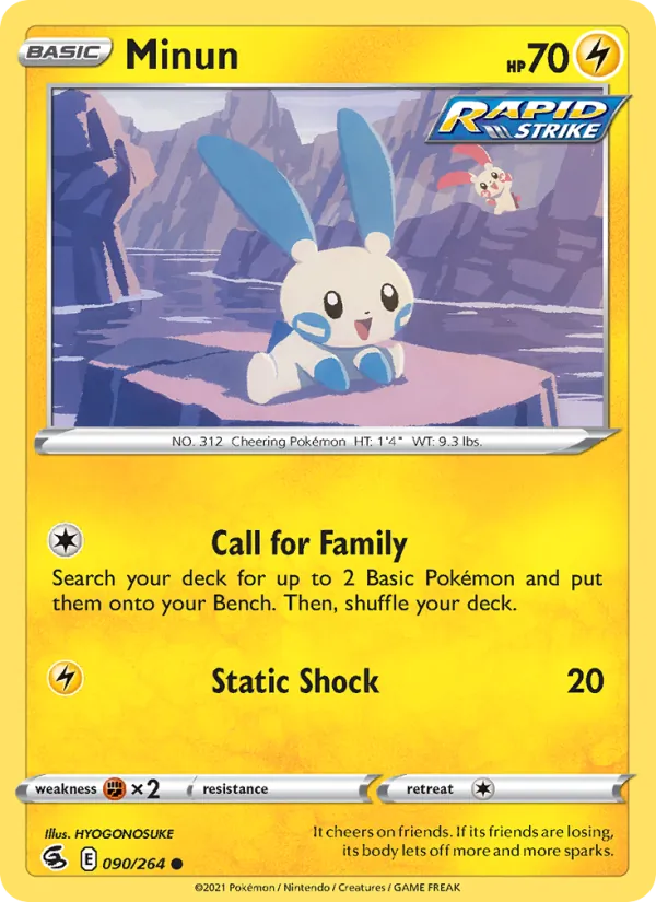 Minun Reverse Holo 090/264 Fusion Strike Pokémon Card