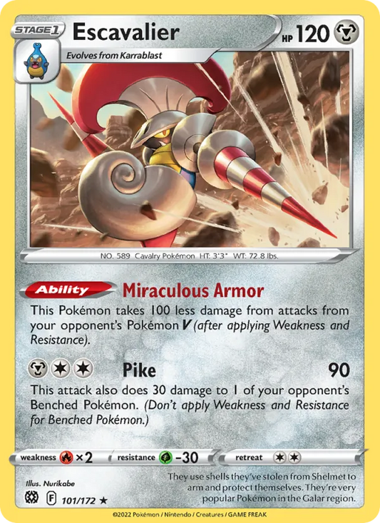 Escavalier Reverse Holo 101/172 Brilliant Stars Pokémon Card