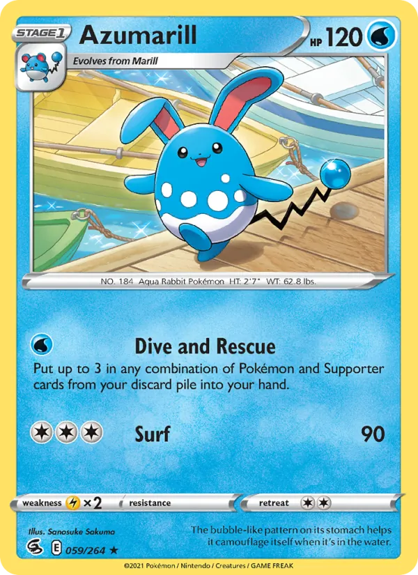 Azumarill Reverse Holo 059/264 Fusion Strike Pokémon Card