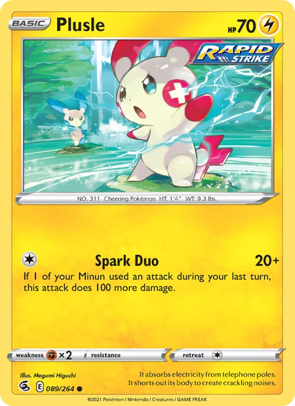 Plusle Reverse Holo 089/264 Fusion Strike Pokémon Card