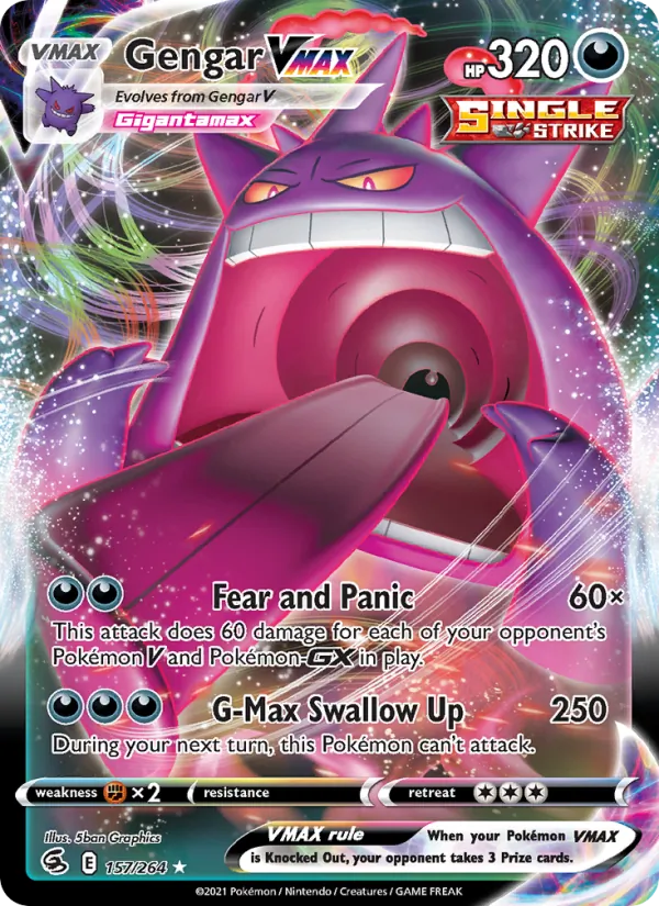 Gengar VMAX Holo 157/264 Fusion Strike Pokémon Card