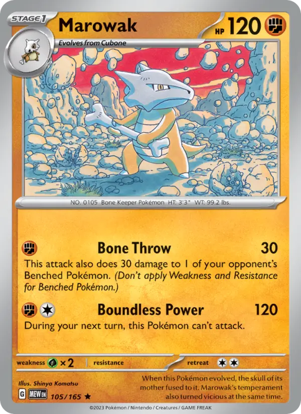 Marowak Reverse Holo 105/165 151 Pokémon Card
