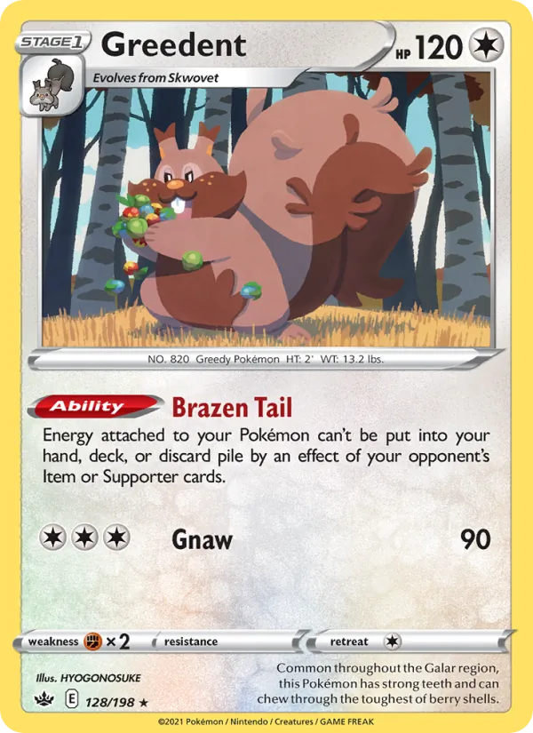 Greedent Reverse Holo 128/198 Chilling Reign Pokémon Card