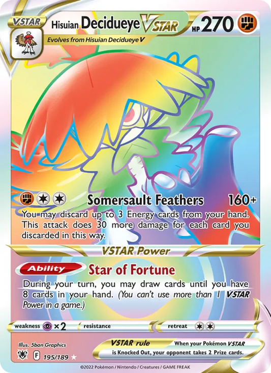 Hisuian Decidueye VSTAR Holo 195/189 Astral Radiance Pokémon Card