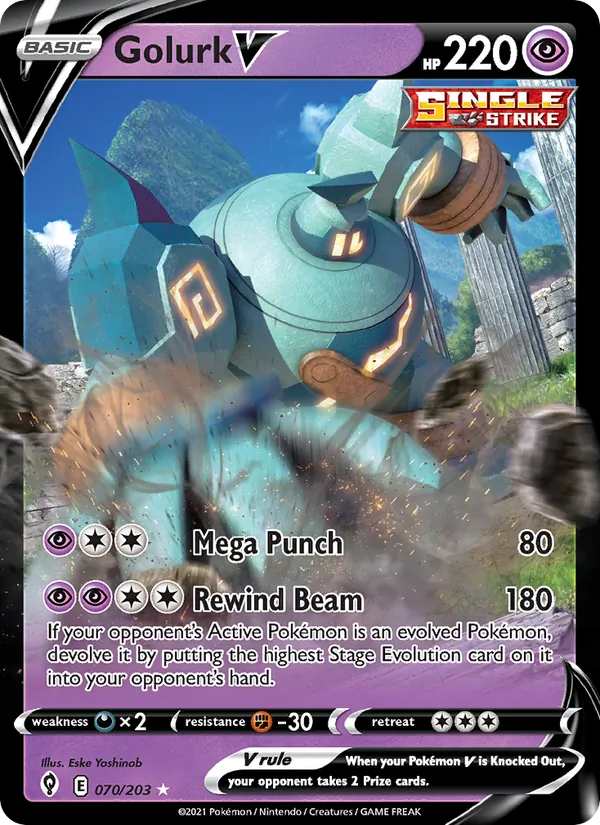 Golurk V Holo 070/203 Evolving Skies Pokémon Card