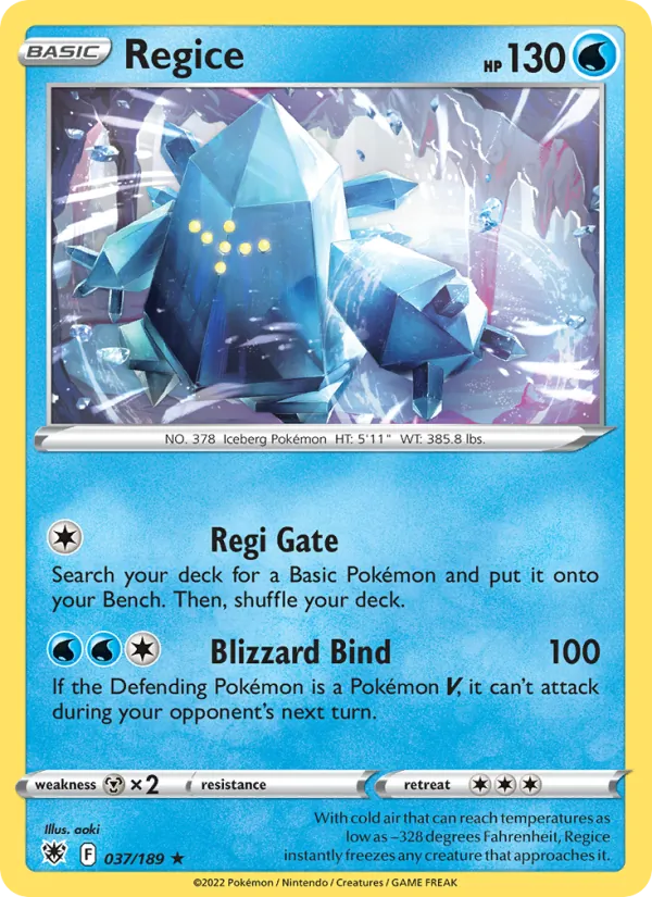 Regice Reverse Holo 037/189 Astral Radiance Pokémon Card