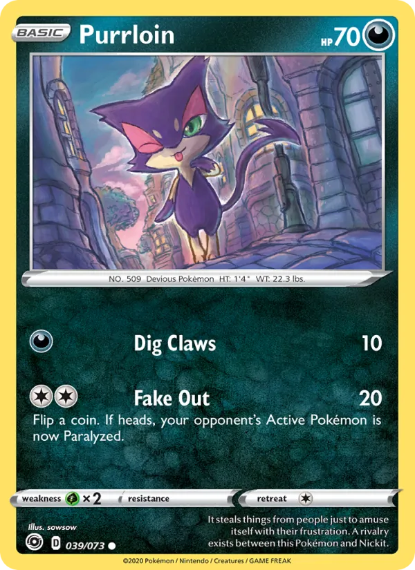 Purrloin Reverse Holo 039/73 Champion's Path Pokémon Card