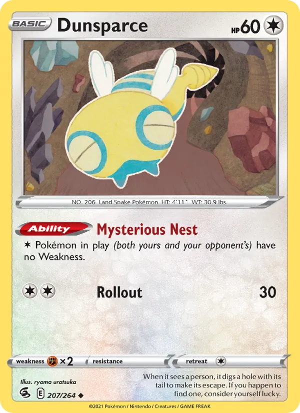 Dunsparce Reverse Holo 207/264 Fusion Strike Pokémon Card