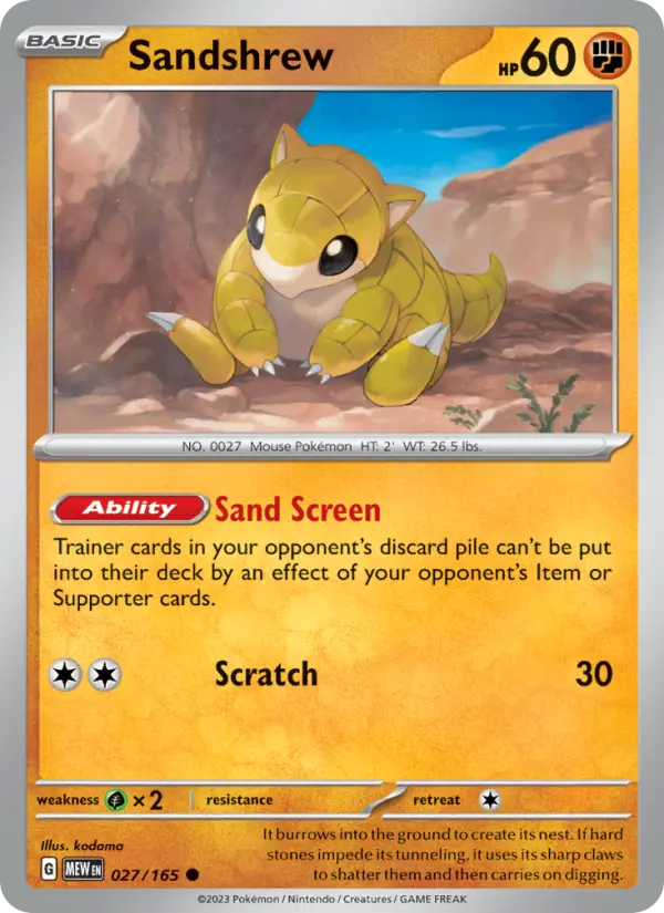 Sandshrew Reverse Holo 027/165 151 Pokémon Card