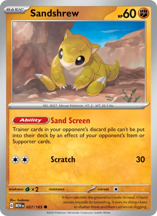 Sandshrew Reverse Holo 027/165 151 Pokémon Card