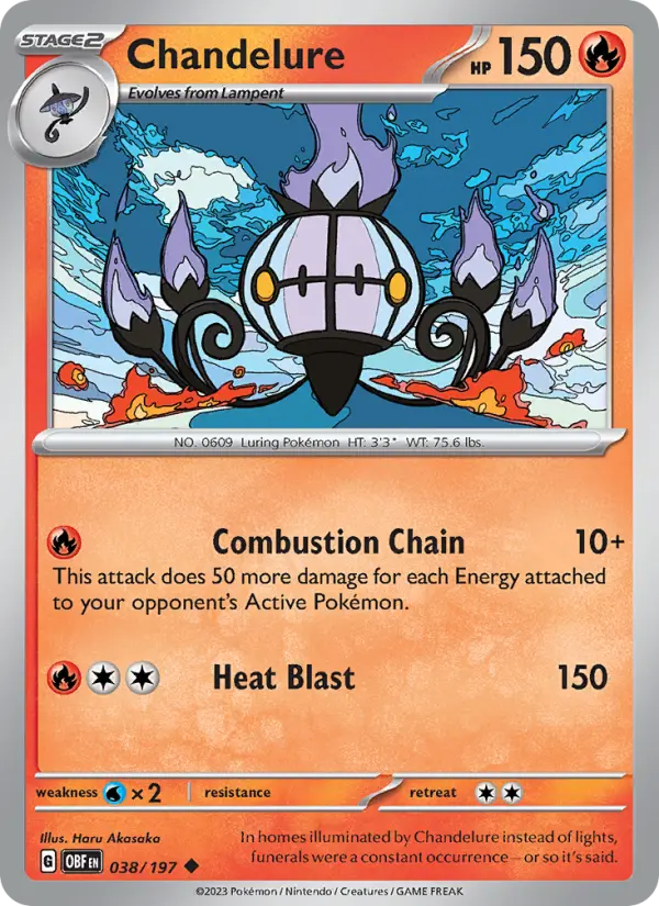 Chandelure Reverse Holo 038/197 Obsidian Flames Pokémon Card