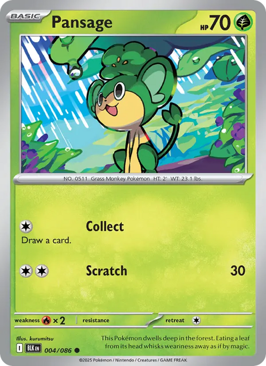 Pansage Reverse Holo 004/86 Black Bolt Pokémon Card