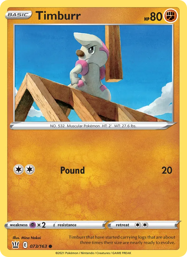 Timburr Reverse Holo 073/163 Battle Styles Pokémon Card