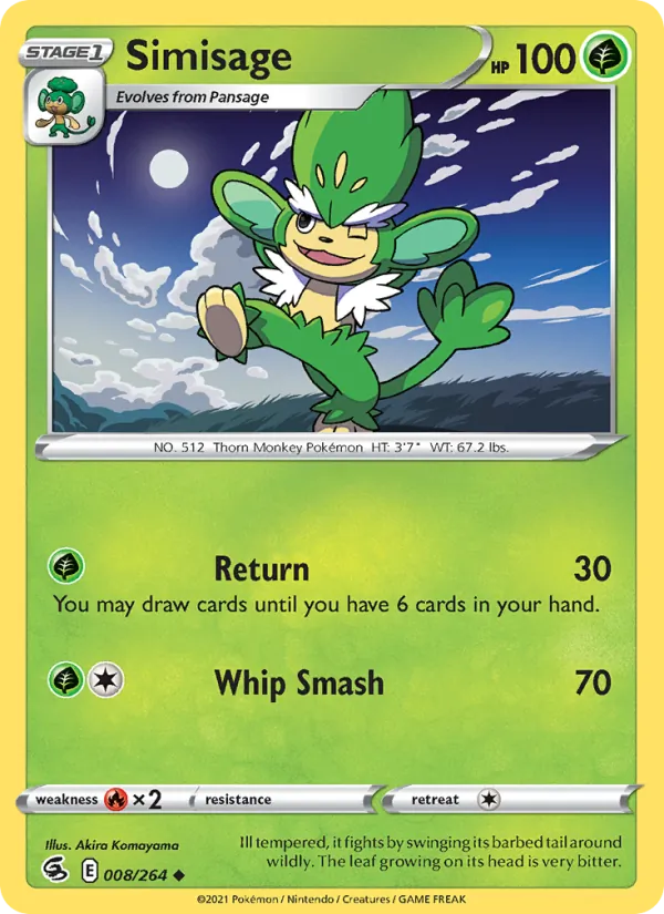 Simisage Reverse Holo 008/264 Fusion Strike Pokémon Card