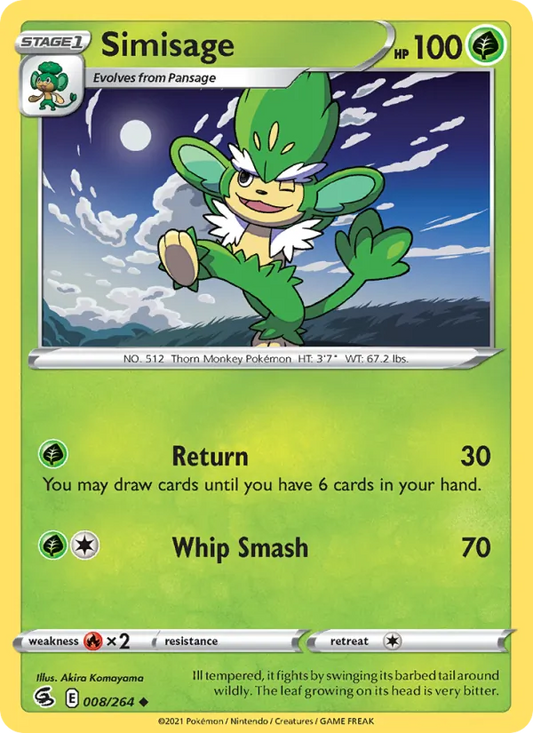Simisage Reverse Holo 008/264 Fusion Strike Pokémon Card