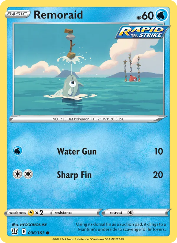 Remoraid Reverse Holo 036/163 Battle Styles Pokémon Card