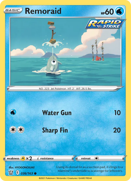 Remoraid Reverse Holo 036/163 Battle Styles Pokémon Card
