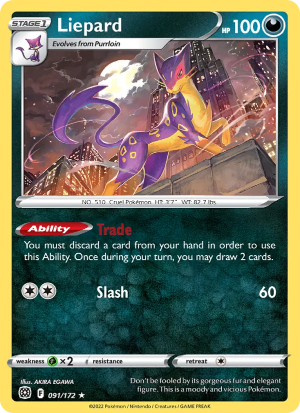 Liepard Reverse Holo 091/172 Brilliant Stars Pokémon Card