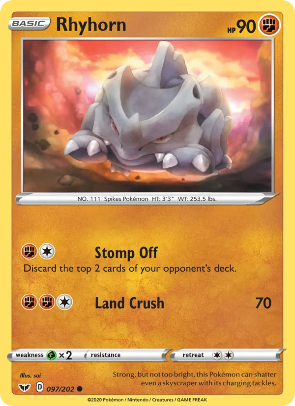 Rhyhorn Reverse Holo 097/202 Sword & Shield Pokémon Card