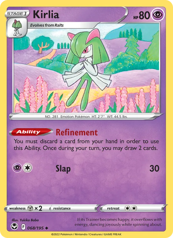 Kirlia Reverse Holo 068/195 Silver Tempest Pokémon Card