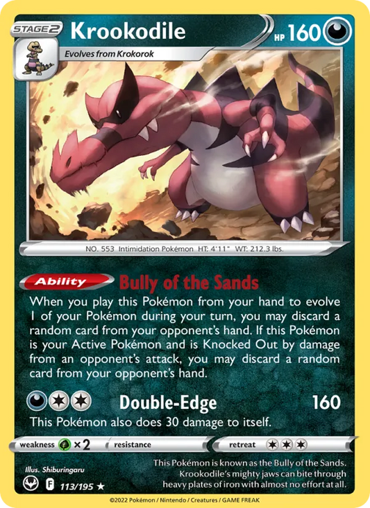 Krookodile Reverse Holo 113/195 Silver Tempest Pokémon Card