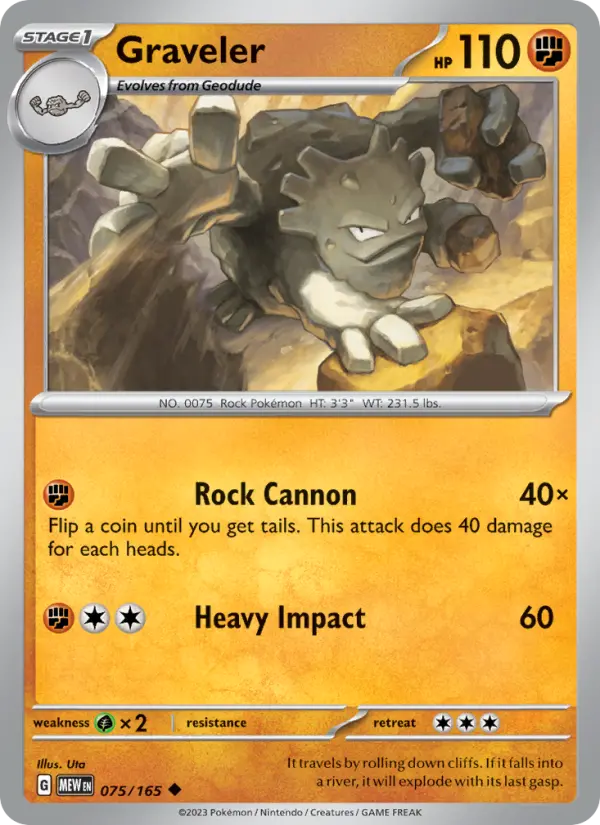 Graveler Reverse Holo 075/165 151 Pokémon Card