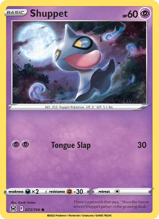 Shuppet Reverse Holo 072/196 Lost Origin Pokémon Card