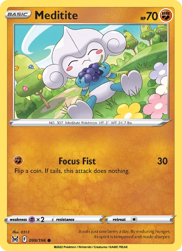 Meditite Reverse Holo 099/196 Lost Origin Pokémon Card
