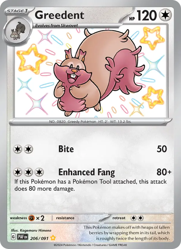 Greedent Holo 206/91 Paldean Fates Pokémon Card