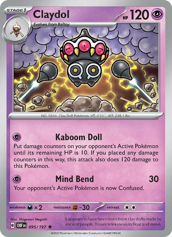 Claydol Reverse Holo 095/197 Obsidian Flames Pokémon Card