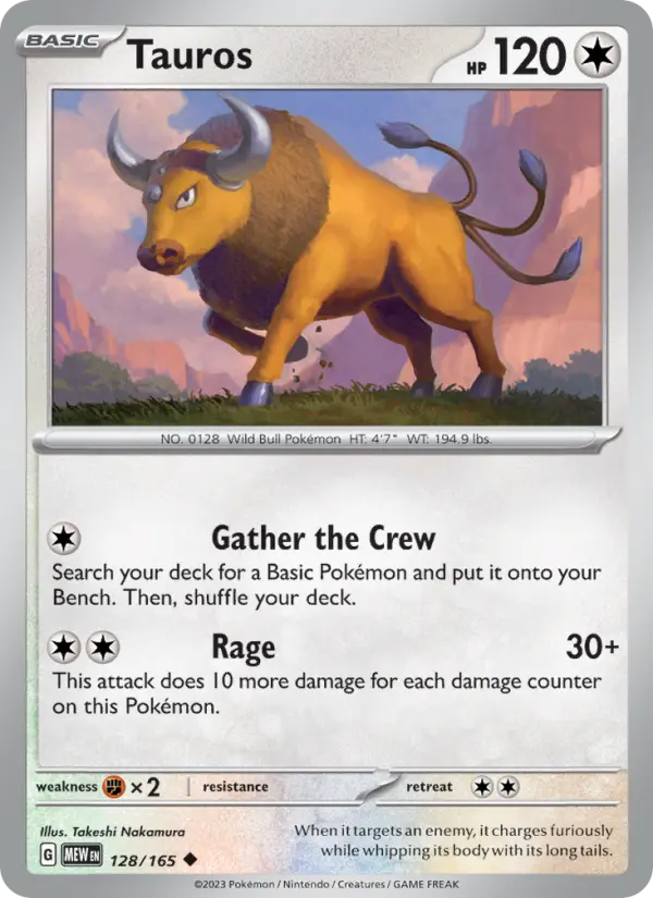 Tauros Reverse Holo 128/165 151 Pokémon Card