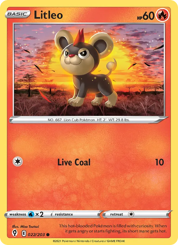 Litleo Reverse Holo 022/203 Evolving Skies Pokémon Card