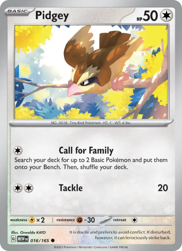 Pidgey Reverse Holo 016/165 151 Pokémon Card