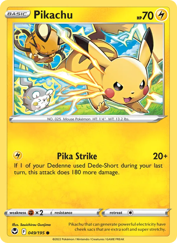 Pikachu Reverse Holo 049/195 Silver Tempest Pokémon Card
