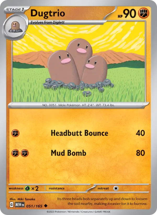 Dugtrio Reverse Holo 051/165 151 Pokémon Card