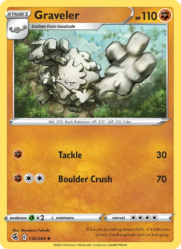 Graveler Reverse Holo 136/264 Fusion Strike Pokémon Card