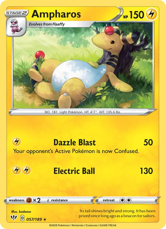 Ampharos Reverse Holo 057/189 Darkness Ablaze Pokémon Card