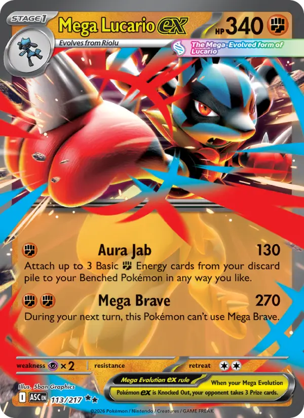 Mega Lucario ex Holo 113/217 Ascended Heroes Pokémon Card