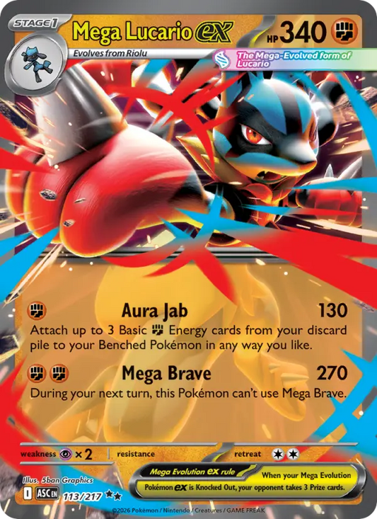 Mega Lucario ex Holo 113/217 Ascended Heroes Pokémon Card