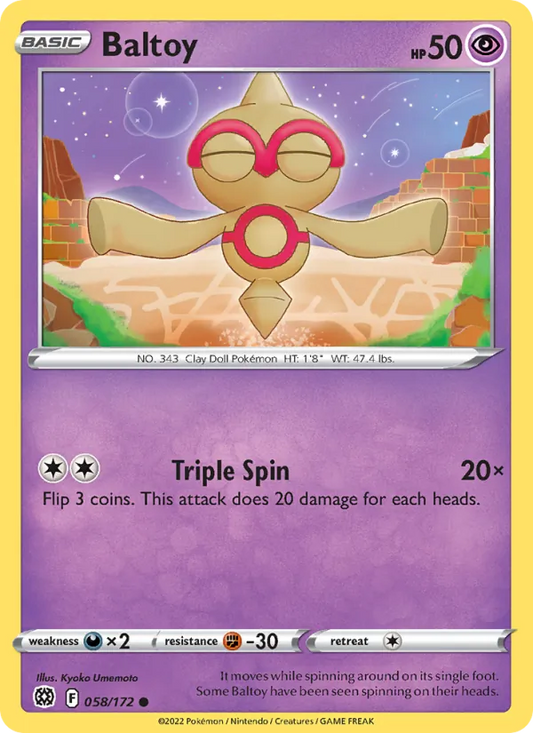 Baltoy Reverse Holo 058/172 Brilliant Stars Pokémon Card
