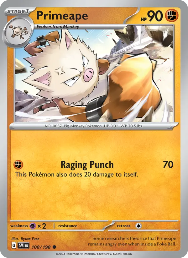 Primeape Non-Foil 108/198 Scarlet & Violet Pokémon Card
