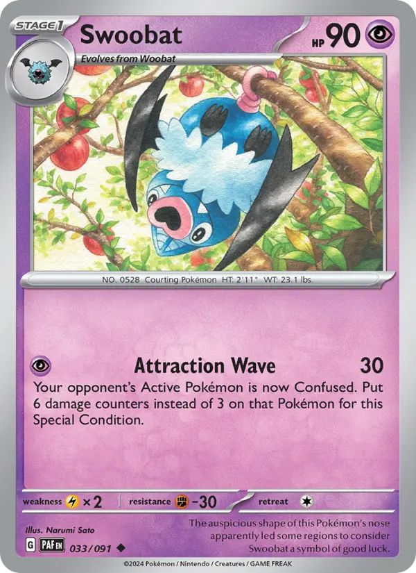 Swoobat Reverse Holo 033/91 Paldean Fates Pokémon Card