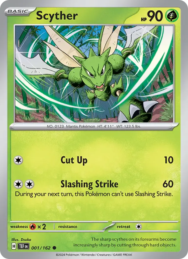 Scyther Reverse Holo 001/162 Temporal Forces Pokémon Card